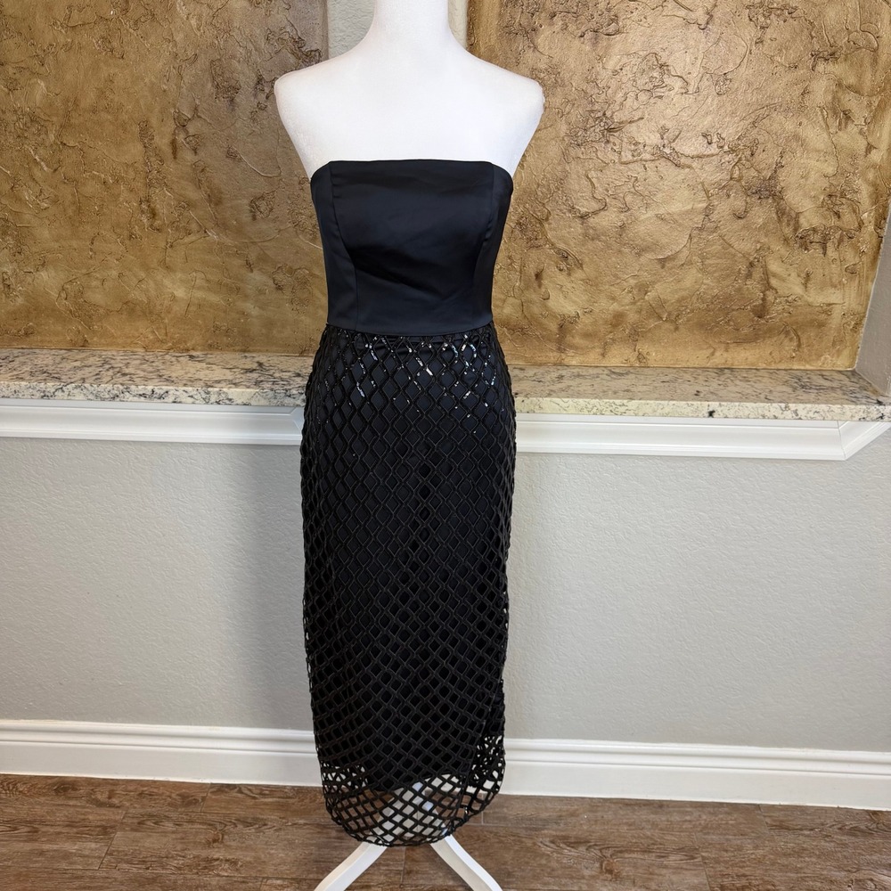 NWT Ramy Brook Giselle Gown Dress Sz 2 Black Sequin Lattice Overlay Lattice $685